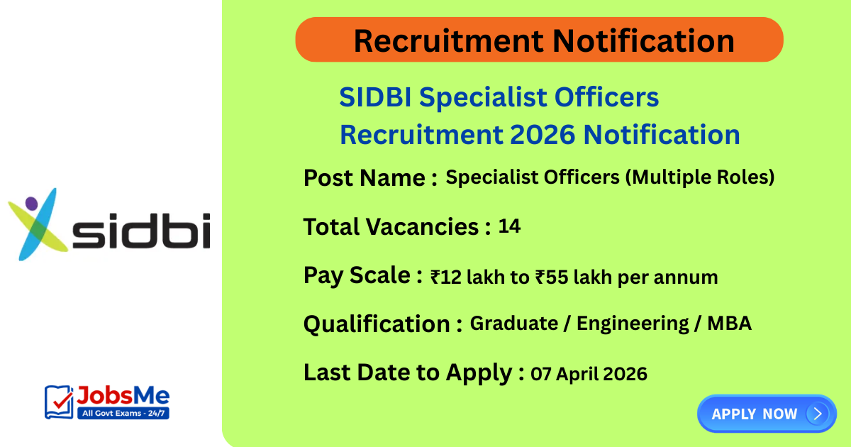 SIDBI Specialist Officers Recruitment 2026 Notification Out for 14 Posts – Apply via Email