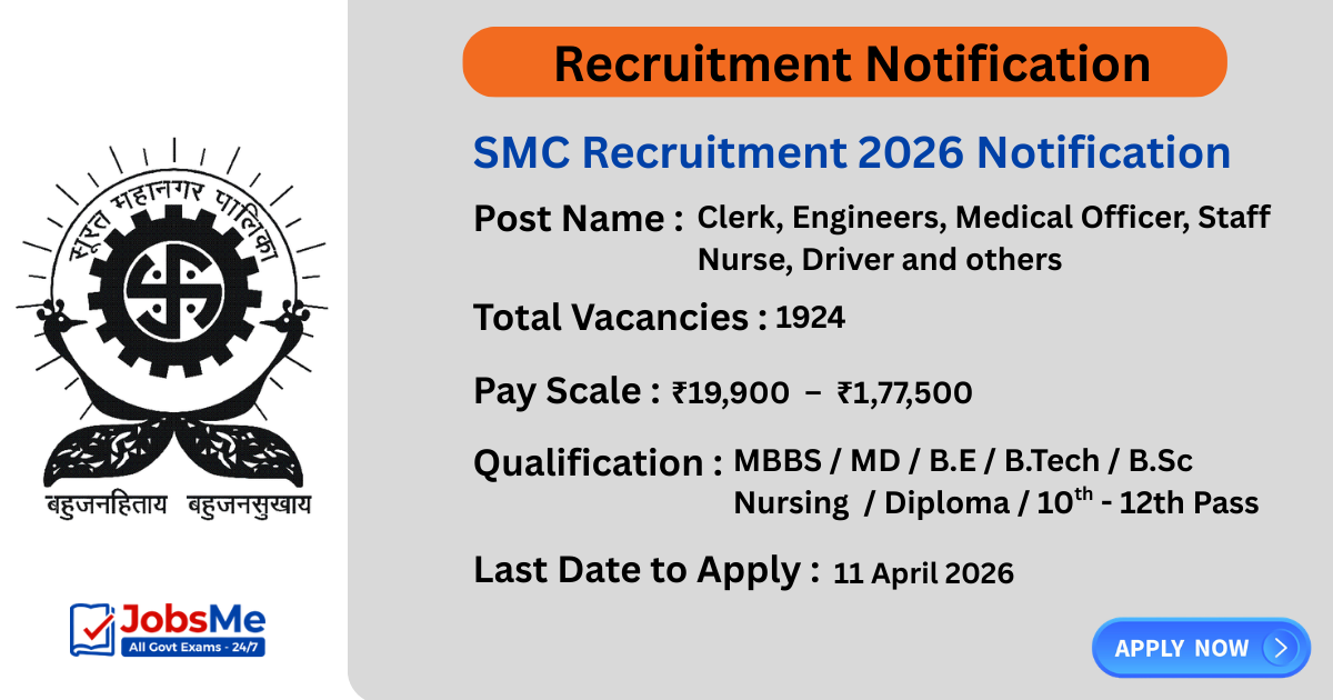 SMC Recruitment 2026 Notification for 1924 Clerk, Engineer, MO & Other Posts – Apply Online