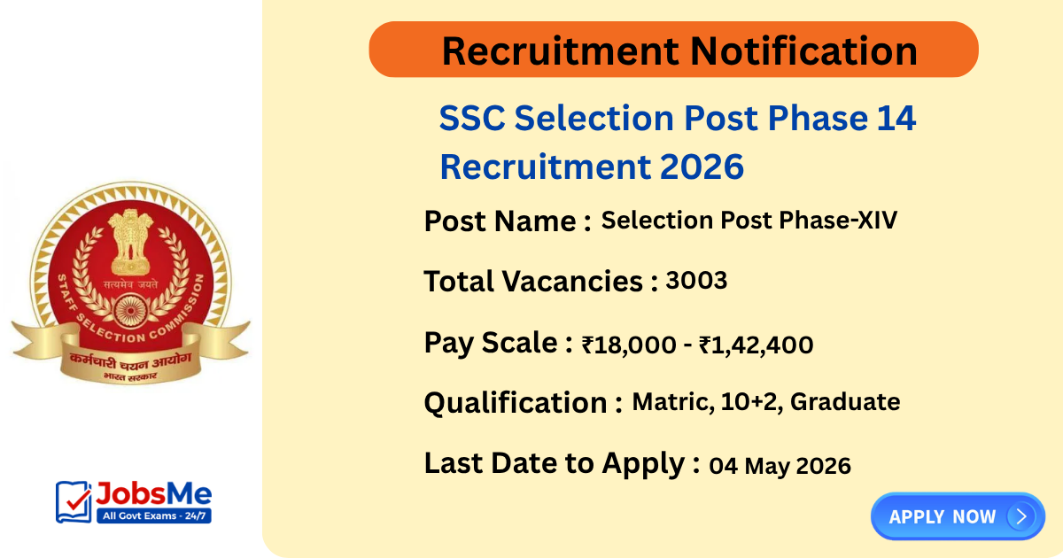 SSC Selection Post Phase 14 Recruitment 2026 Apply Online 3003 Posts
