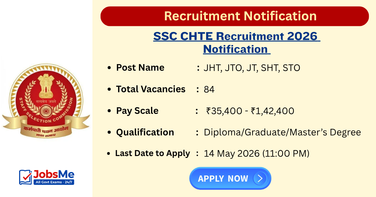 SSC CHTE Recruitment 2026 Notification Out for 84 Posts – Apply Online