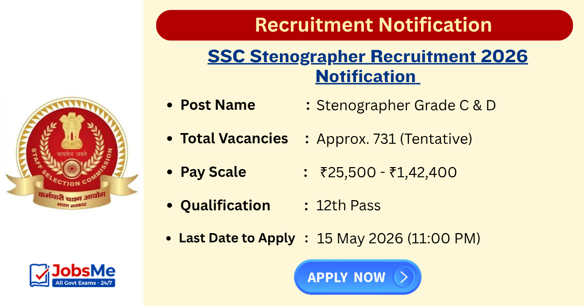 SSC Stenographer Recruitment 2026 Notification Out for 731 Grade C & D Posts, Apply Online