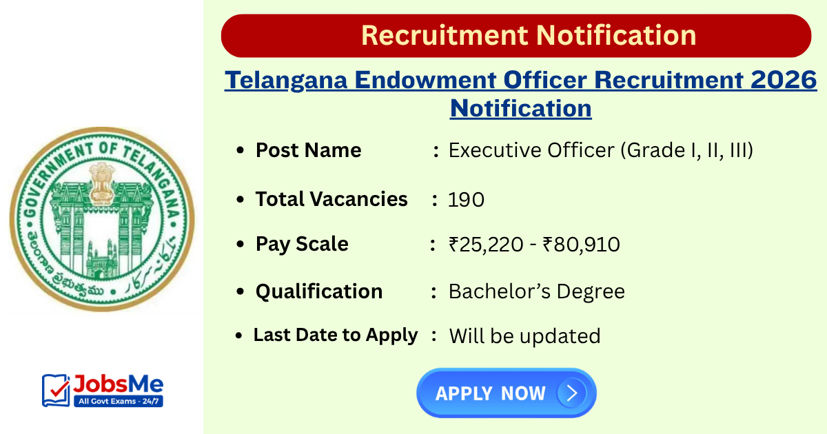 Telangana Endowment Officer Recruitment 2026 Notification Soon – 190 EO Posts Announced