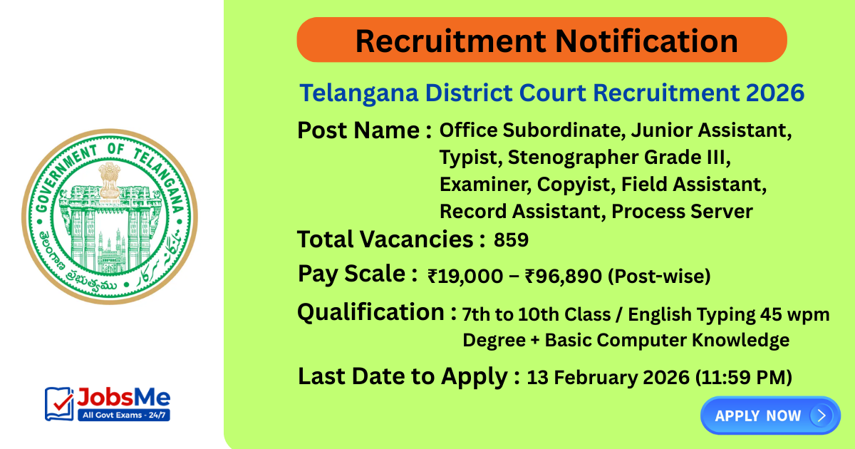 Telangana District Court Recruitment 2026 – Apply Online for 859 Posts