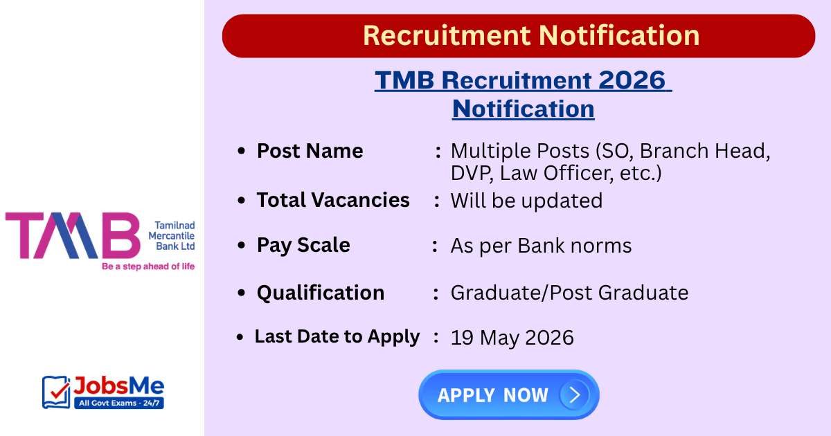 TMB Recruitment 2026 Notification Out – Apply Online for Specialist Officer, Branch Head & More Posts