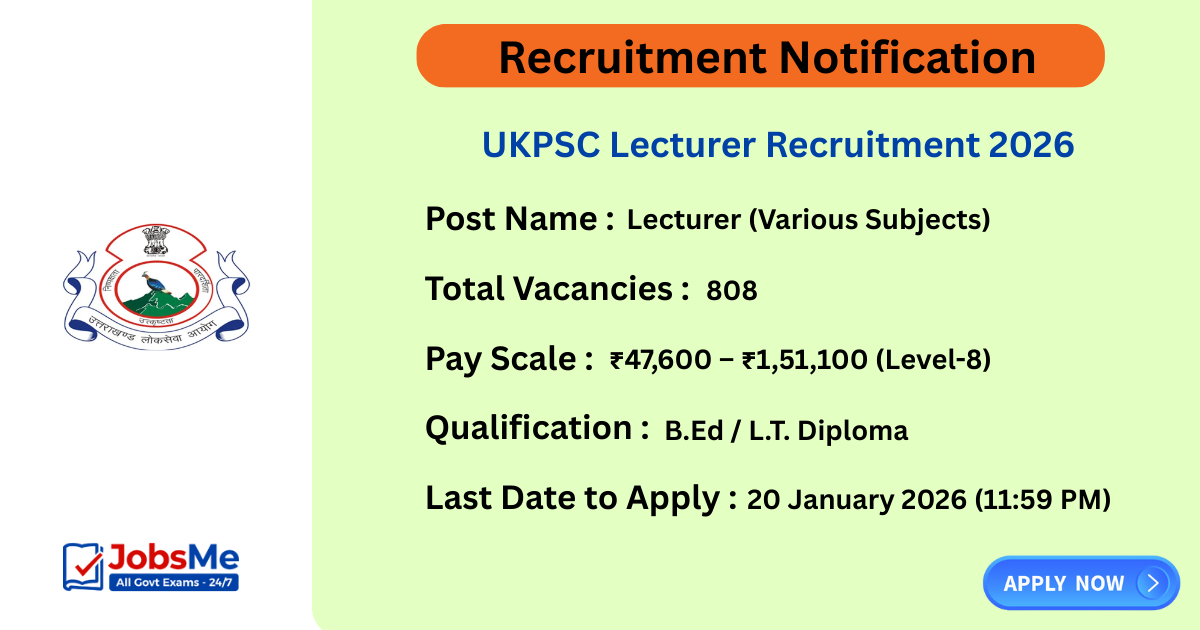 UKPSC Lecturer Recruitment 2026 – Apply Online for 808 Lecturer Posts