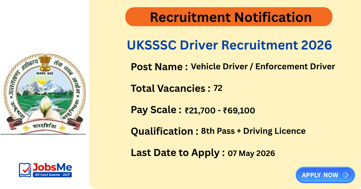 UKSSSC Driver Recruitment 2026 Apply Online 72 Posts