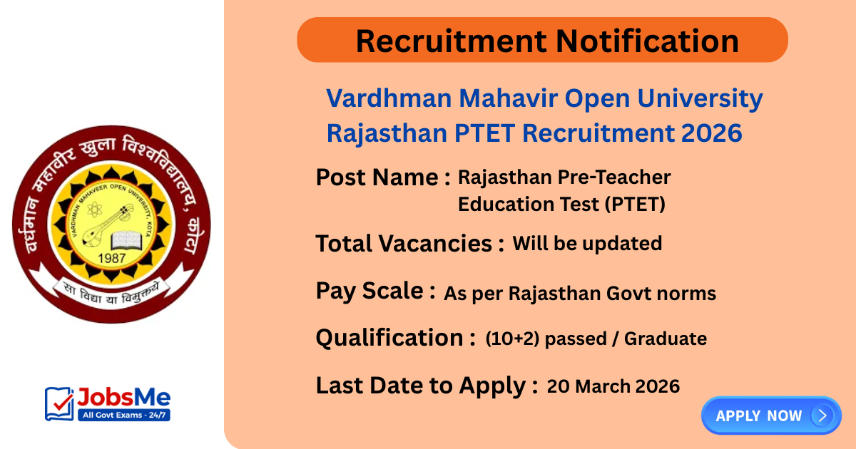 Vardhman Mahavir Open University Rajasthan PTET Recruitment 2026 – Apply Online for B.Ed Admissions