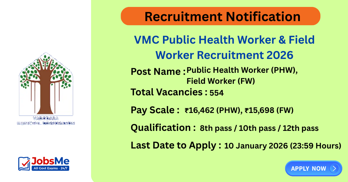 VMC Public Health Worker & Field Worker Recruitment 2026 – Apply Online for 554 Posts