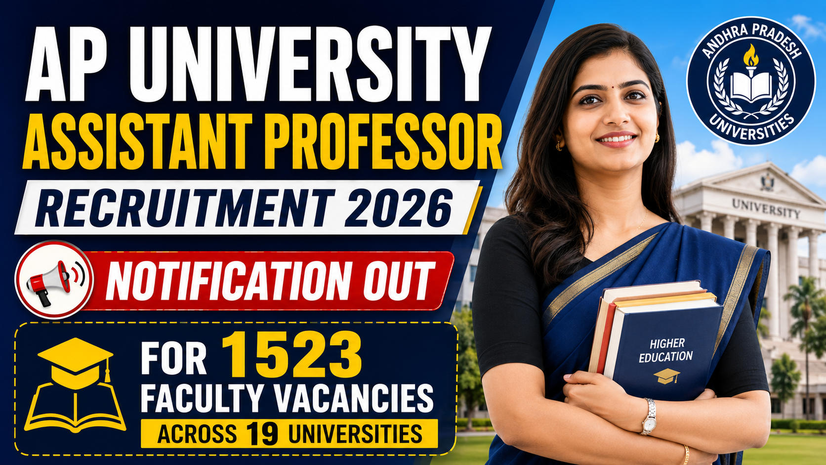 AP University Assistant Professor Recruitment 2026 Notification Out for 1523 Faculty Vacancies Across 19 Universities