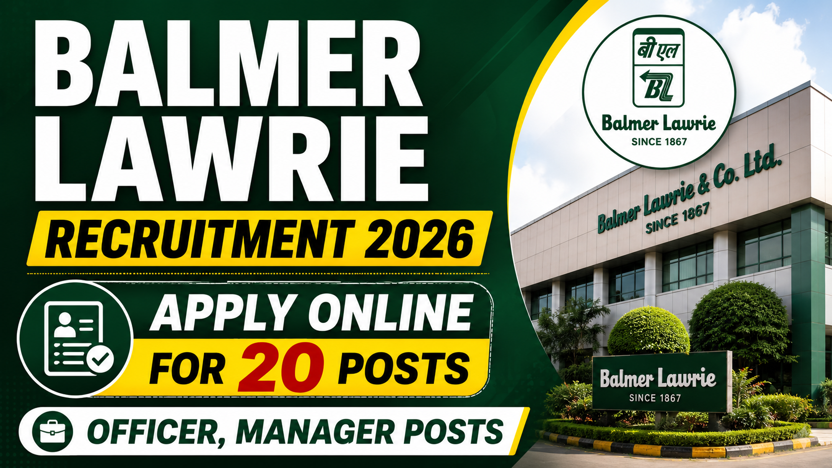 Balmer Lawrie Recruitment 2026 – Apply Online for 20 Officer, Manager Posts