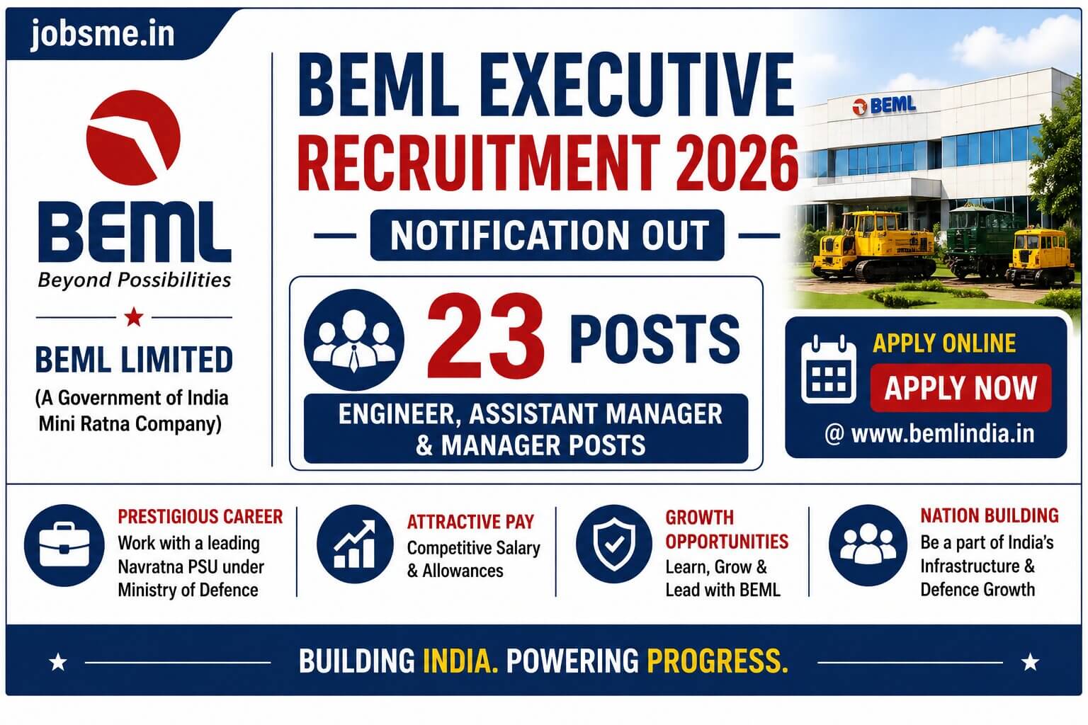BEML Executive Recruitment 2026 Notification Out – Apply Online for 23 Engineer, Assistant Manager & Manager Posts