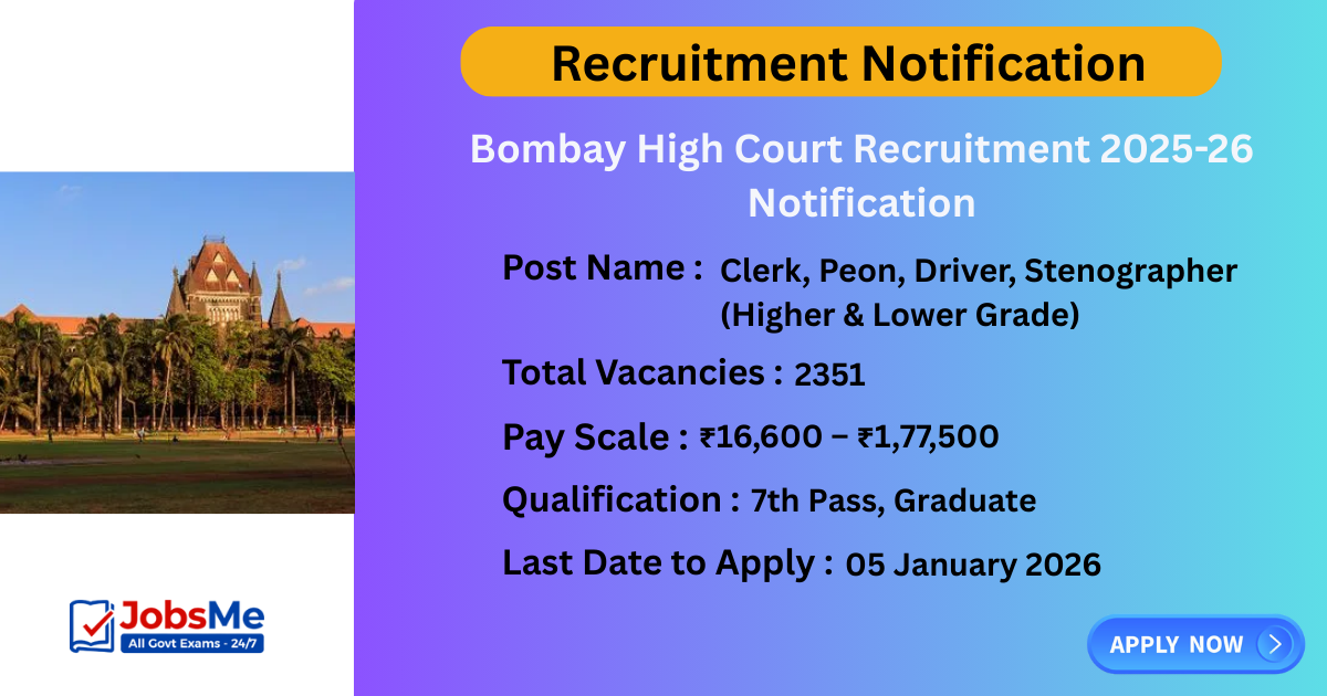 Bombay High Court Recruitment 2025-26 Notification – Apply Online for 2351 Clerk, Peon, Driver & Steno Posts