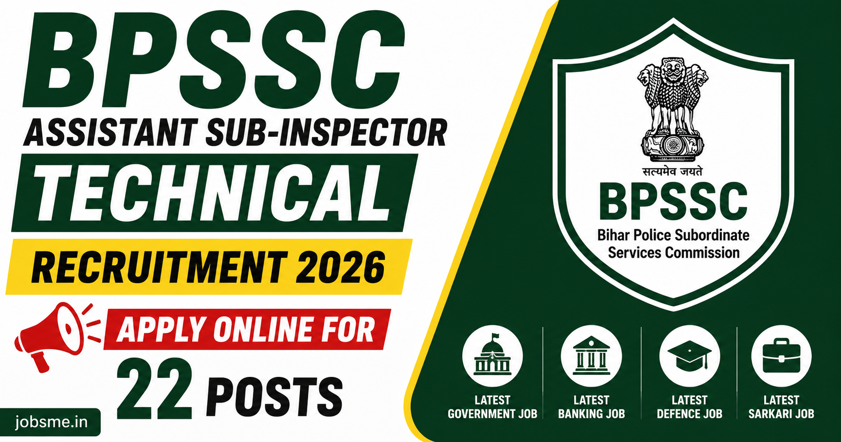 BPSSC Assistant Sub-Inspector Technical Recruitment 2026 Apply Online for 22 Posts