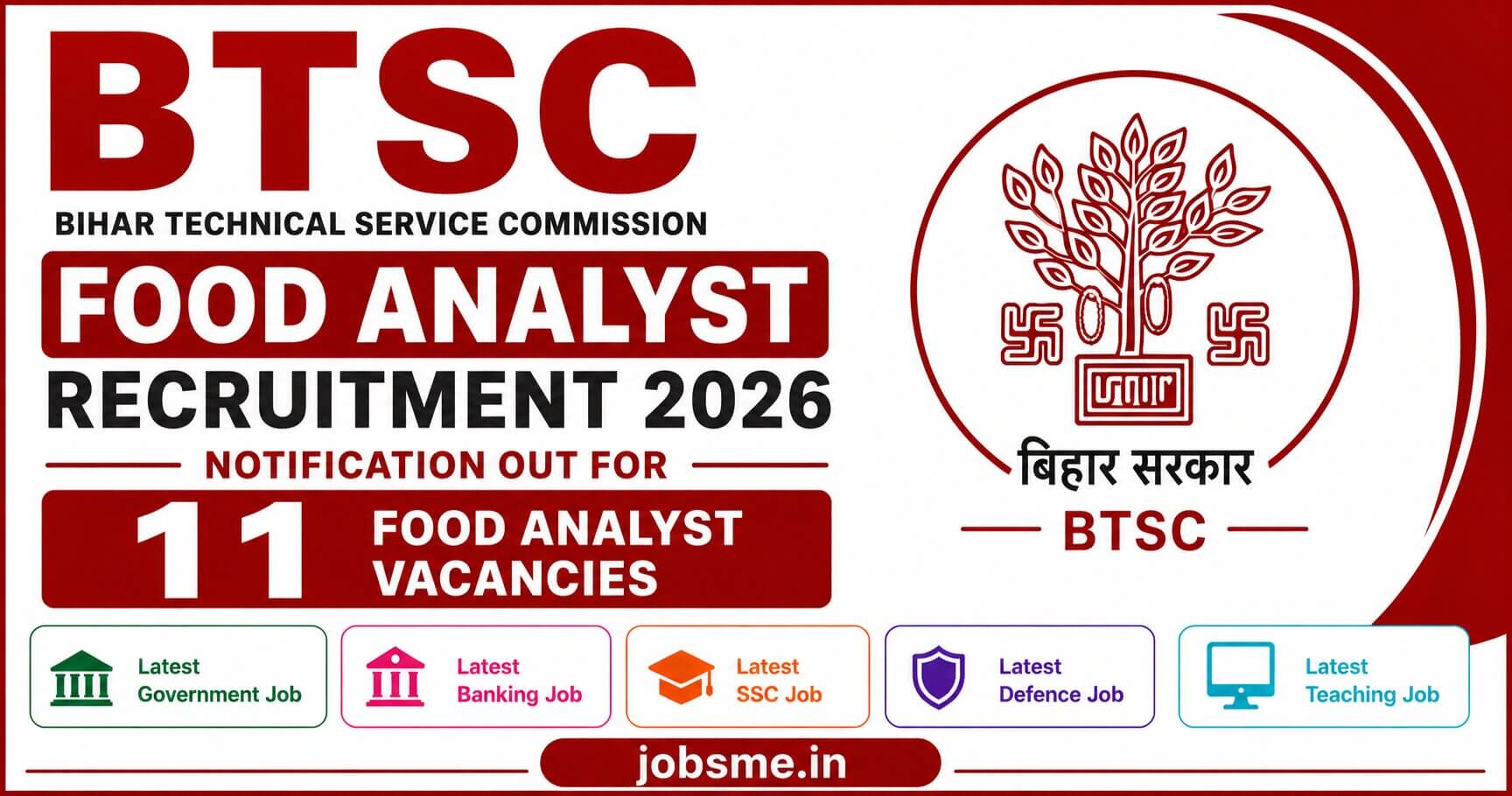 BTSC Food Analyst Recruitment 2026 Notification Out for 11 Vacancies