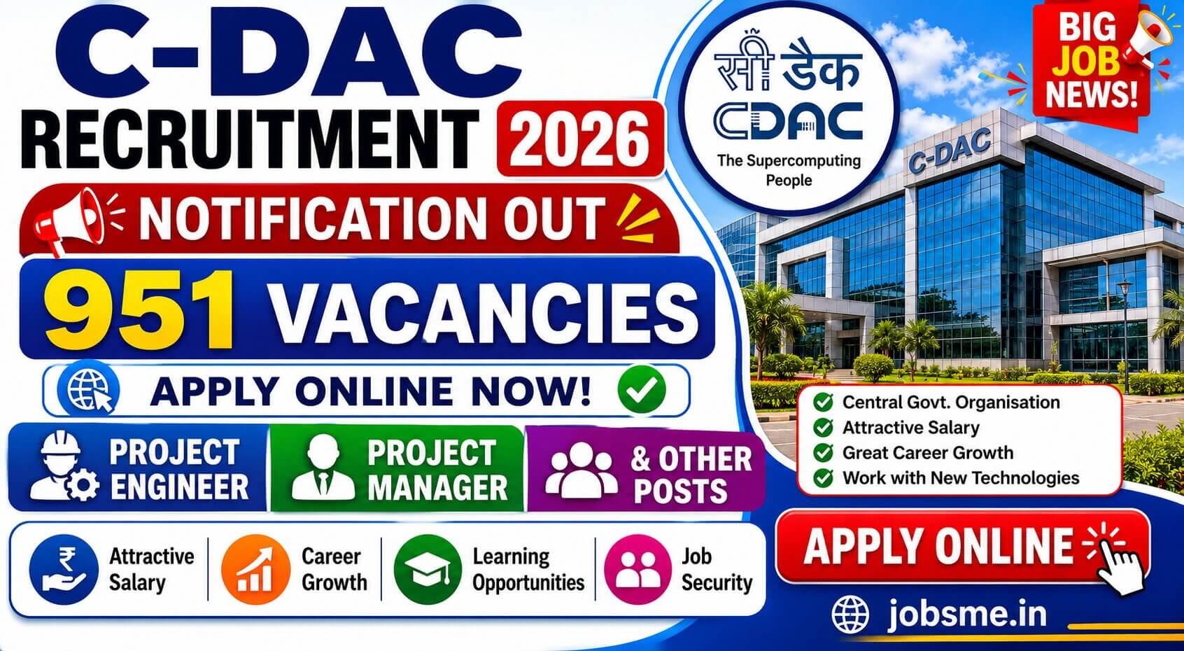 C-DAC Recruitment 2026 Notification Out for 951 Vacancies, Apply Online for Project Engineer, Project Manager and Other Posts