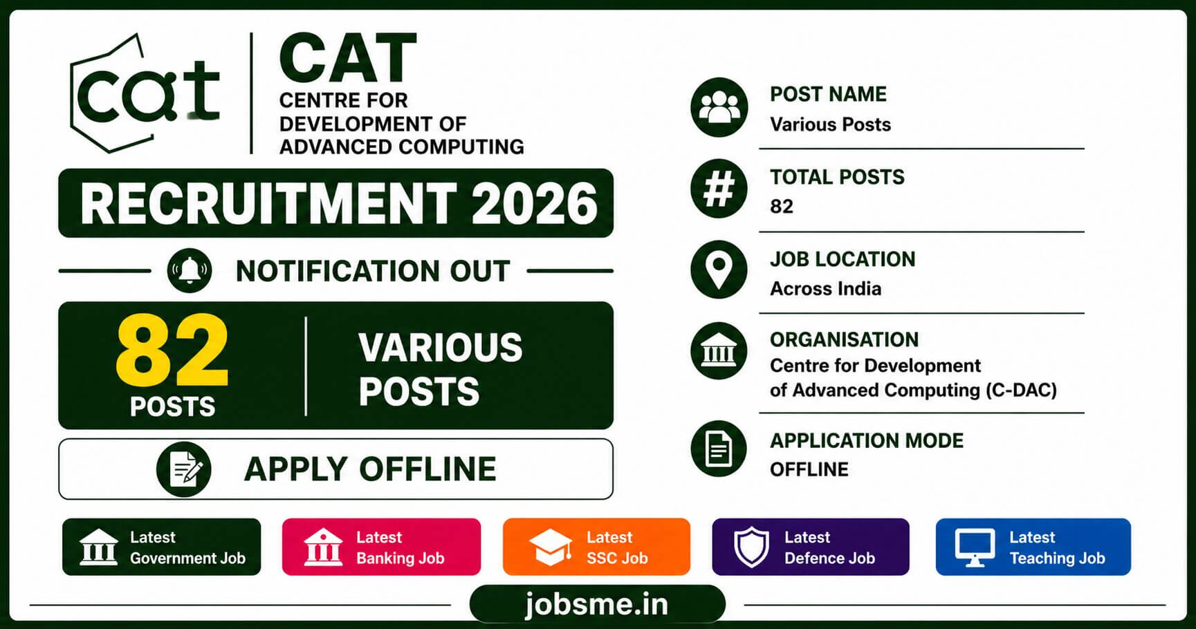 CAT Recruitment 2026 Notification Out for 82 Deputation Vacancies Across India