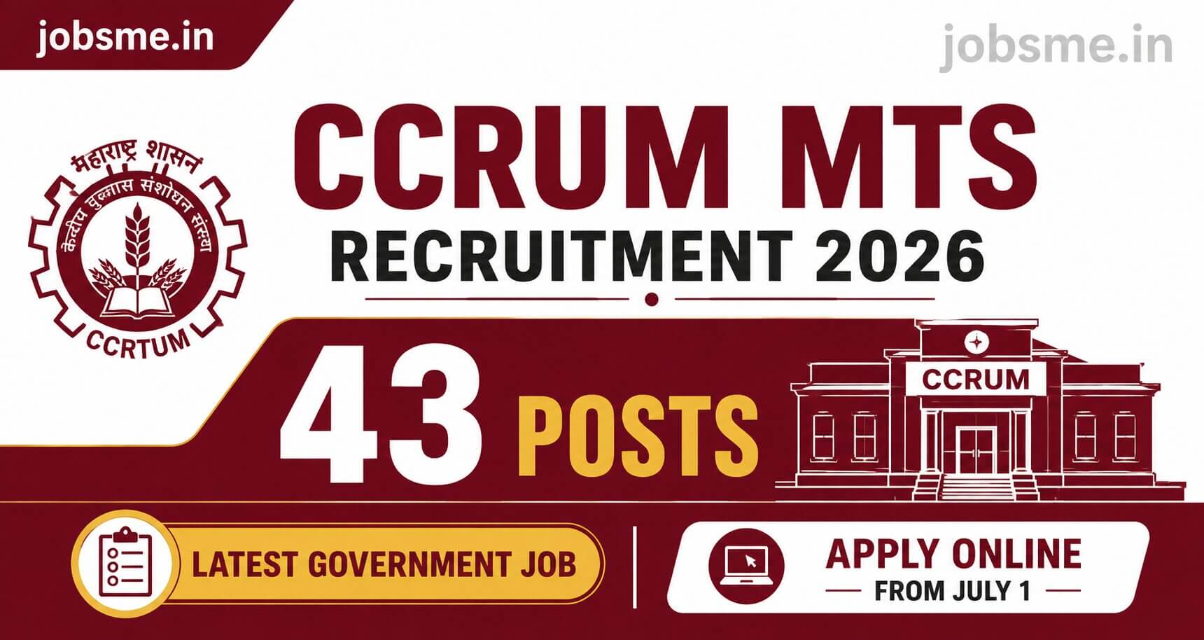 CCRUM MTS Recruitment 2026 Notification Out for 43 Posts, Apply Online from July 1