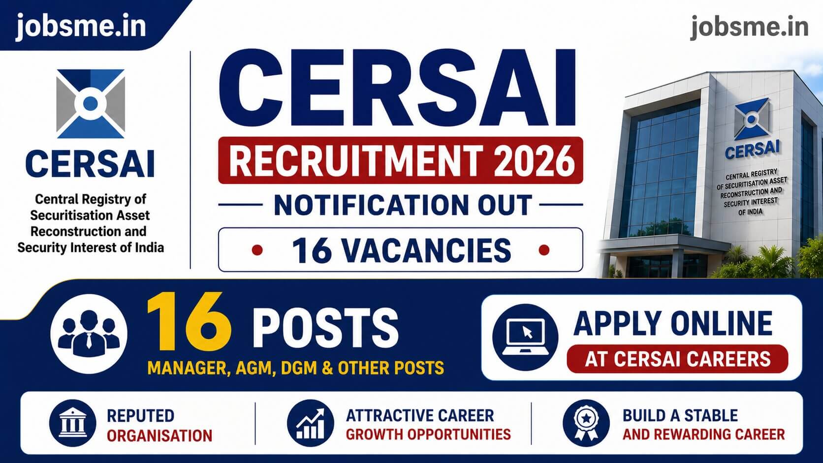 CERSAI Recruitment 2026 Notification Out for 16 Manager, AGM, DGM & Other Posts