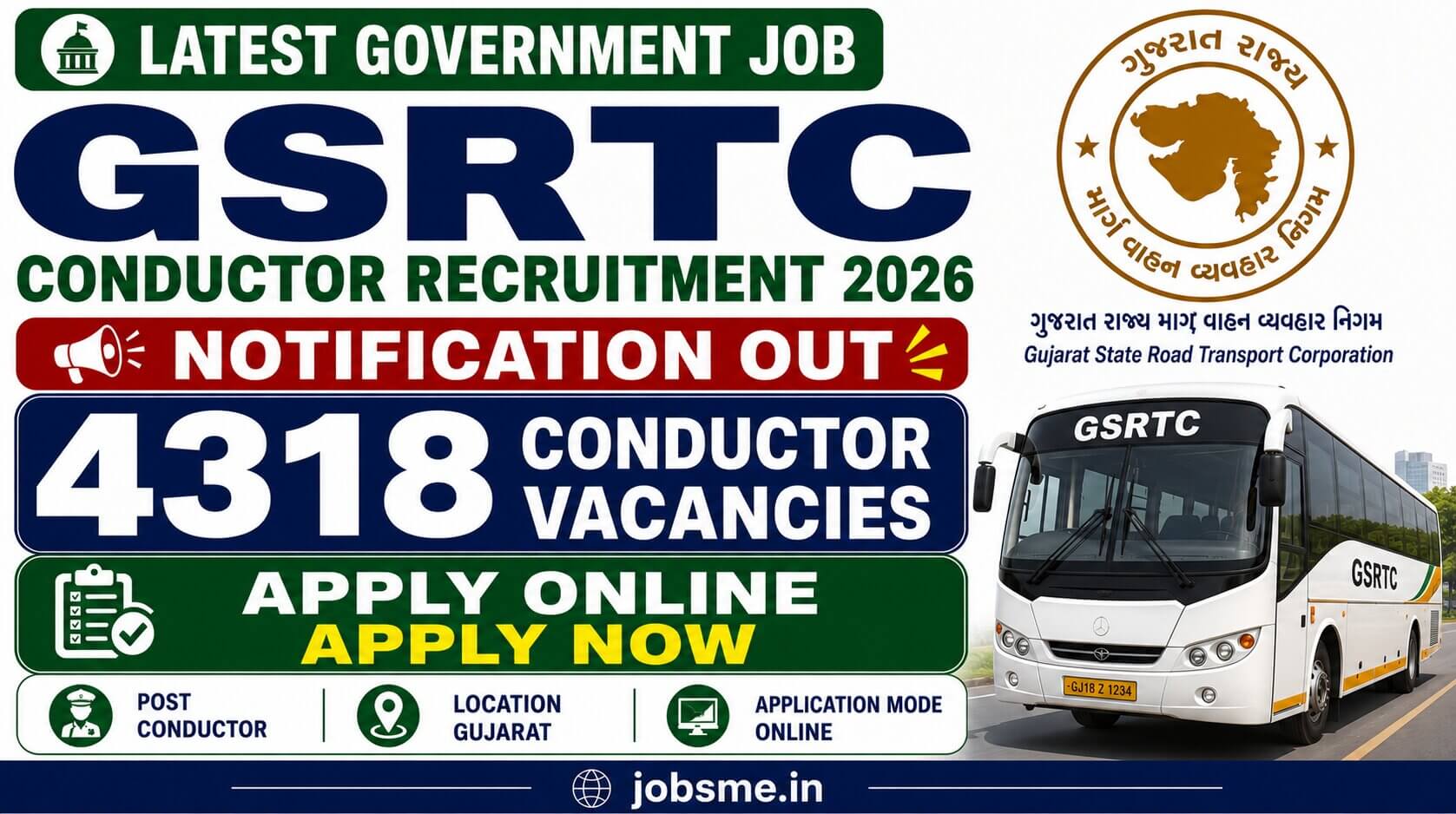 GSRTC Conductor Recruitment 2026: Apply Online for 4318 Conductor Vacancies