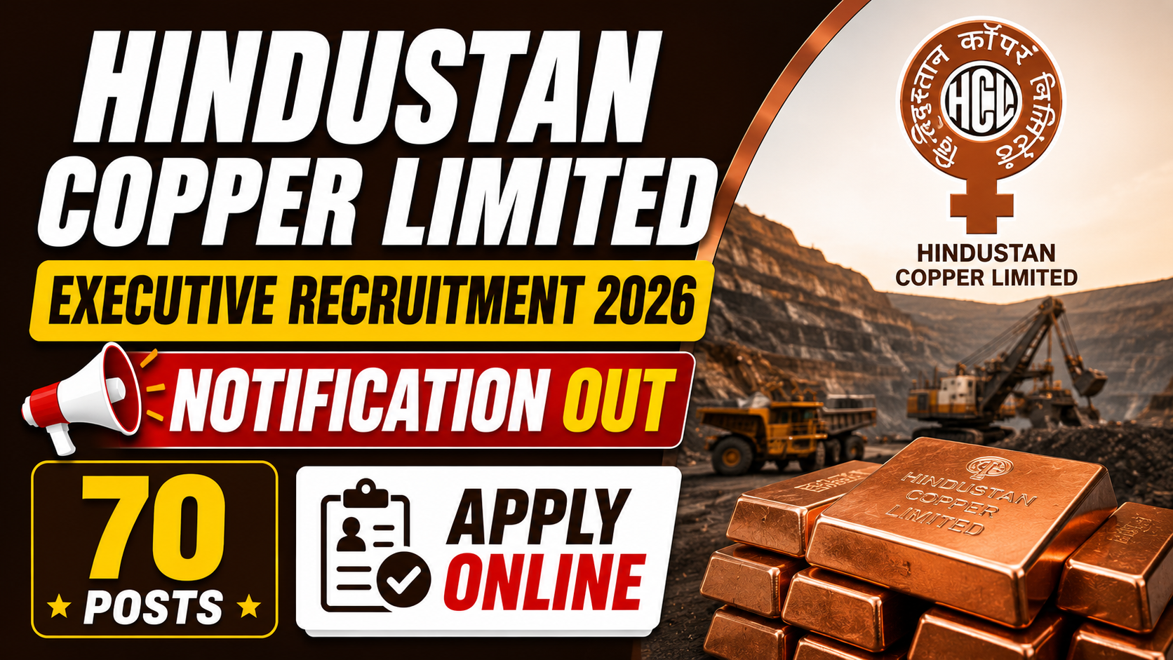 Hindustan Copper Limited Executive Recruitment 2026 Notification Out for 70 Posts Apply Online