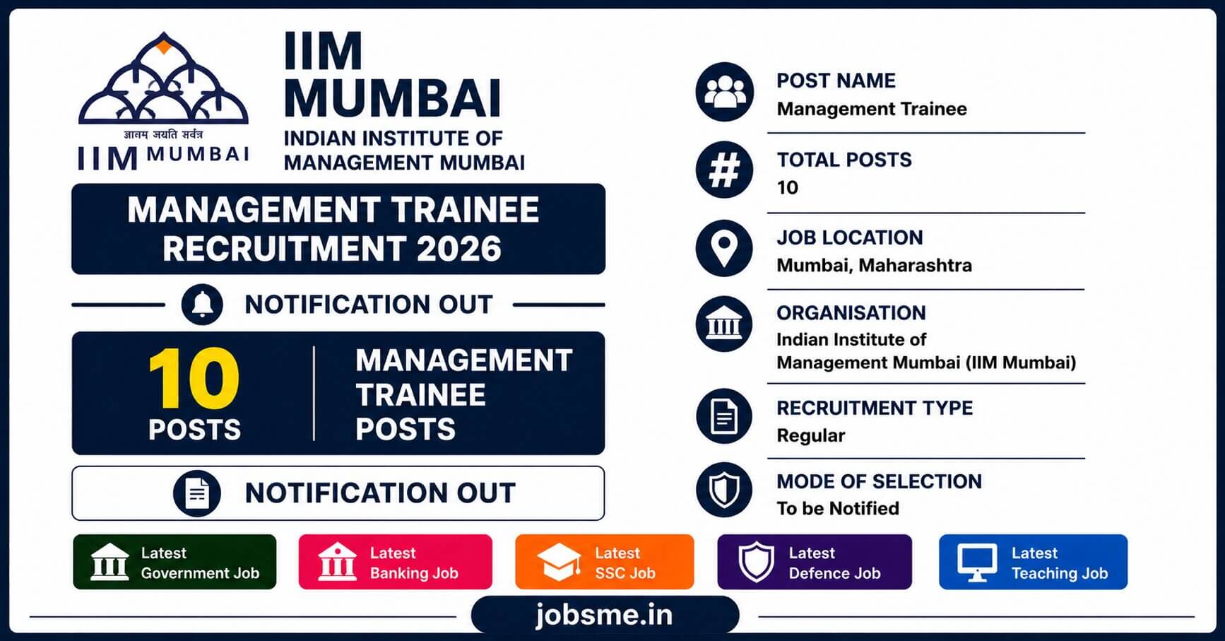 IIM Mumbai Management Trainee Recruitment 2026 Notification Out for 10 Posts