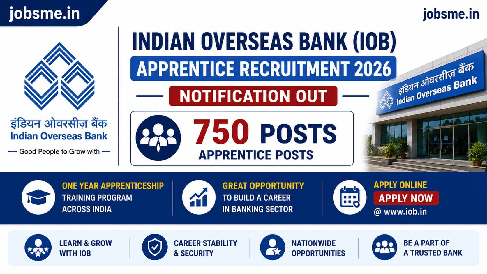 Indian Overseas Bank (IOB) Apprentice Recruitment 2026 – Apply Online for 750 Posts