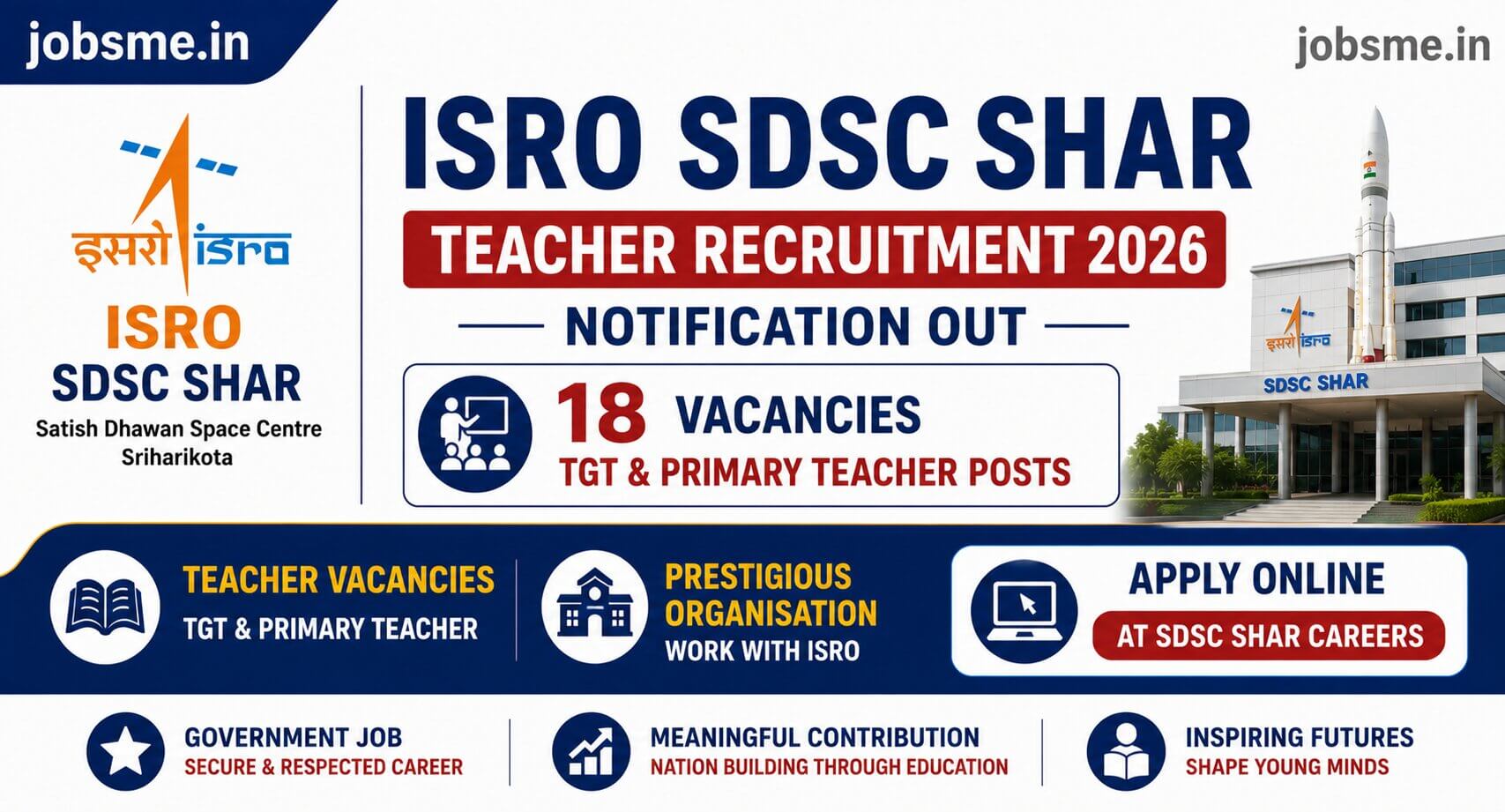 ISRO SDSC SHAR Teacher Recruitment 2026 Notification Out for 18 TGT & Primary Teacher Posts