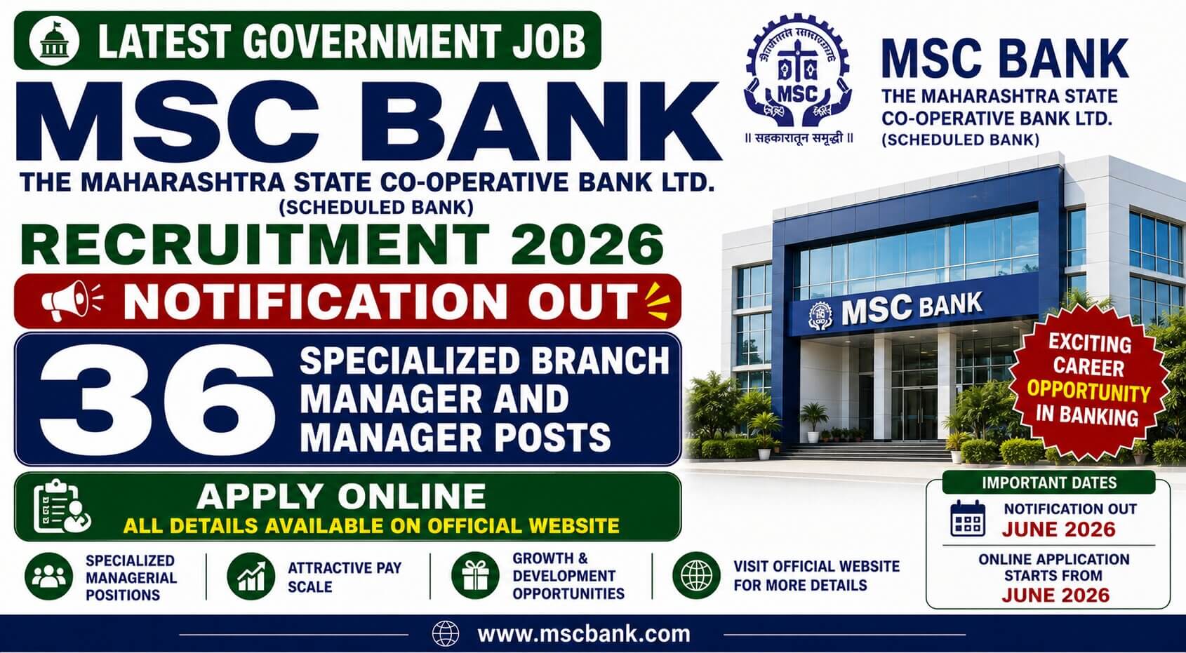 MSC Bank Recruitment 2026 Notification Out for 36 Specialized Branch Manager and Manager Posts