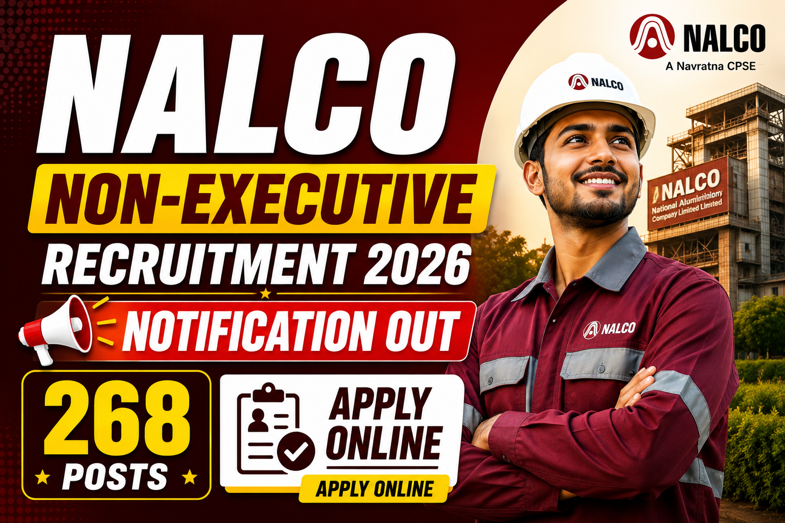 NALCO Non-Executive Recruitment 2026 Notification Out for 268 Posts – Apply Online