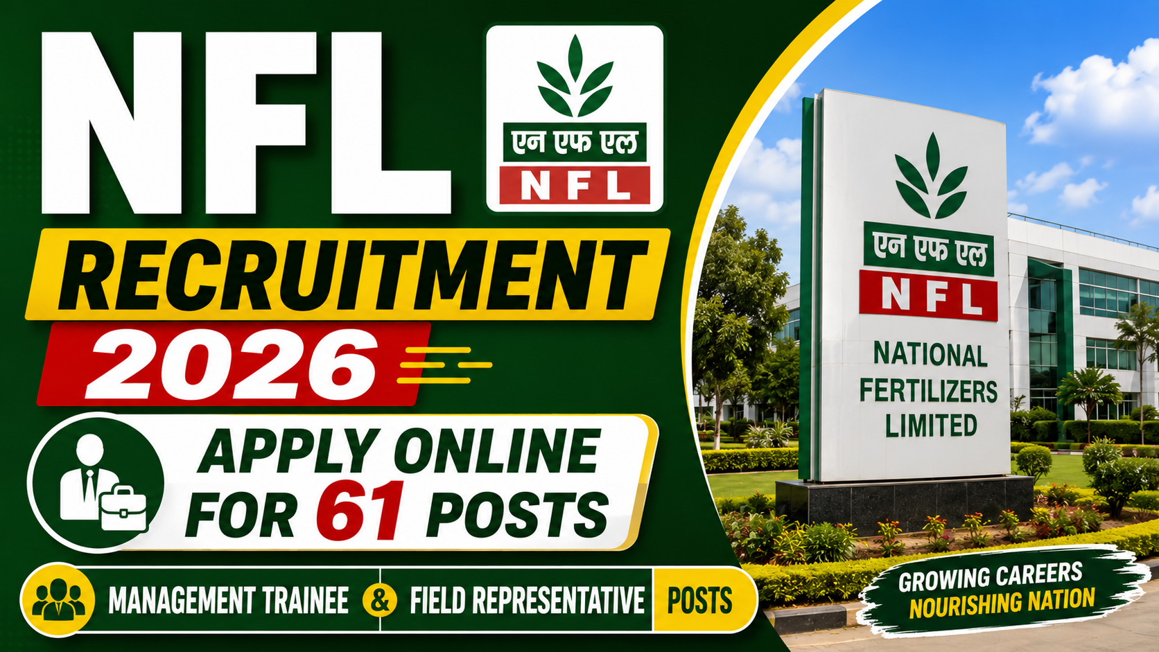 NFL Recruitment 2026 – Apply Online for 61 Management Trainee & Field Representative Posts