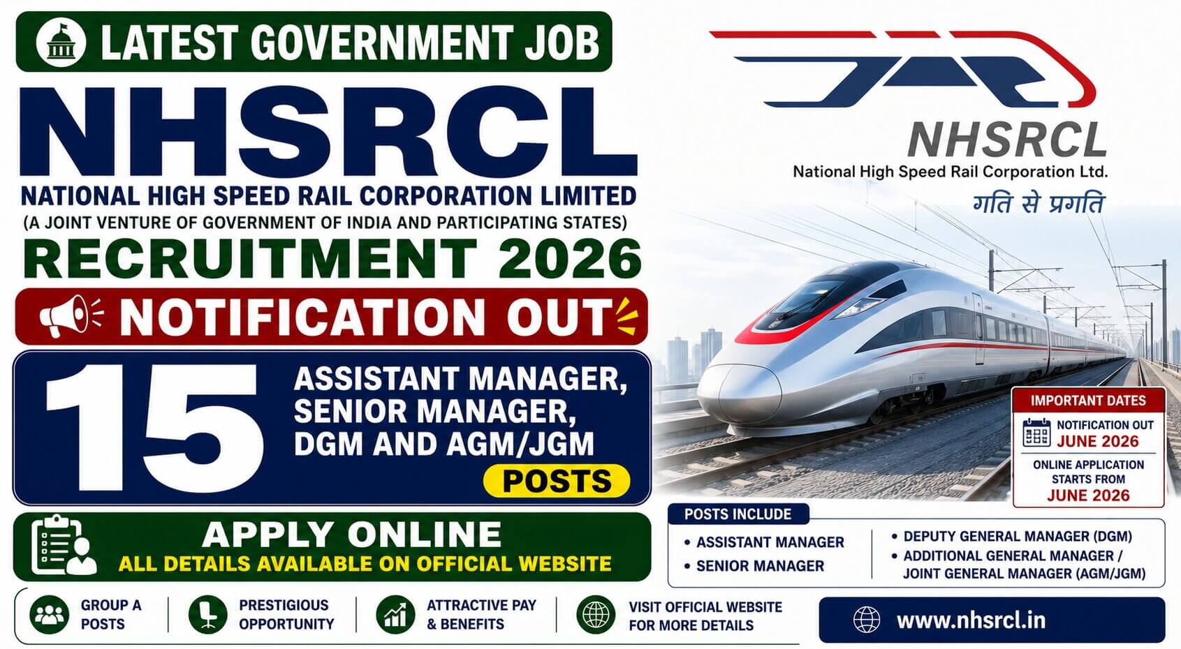 NHSRCL Recruitment 2026 Notification Out for 15 Assistant Manager, Senior Manager, DGM and AGM/JGM Posts