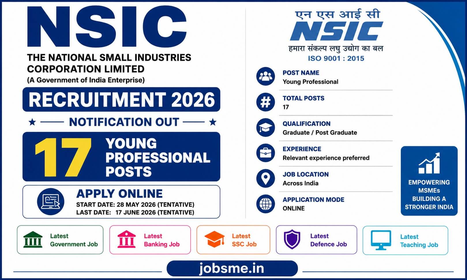 NSIC Recruitment 2026 – Apply Online for 17 Young Professional Posts