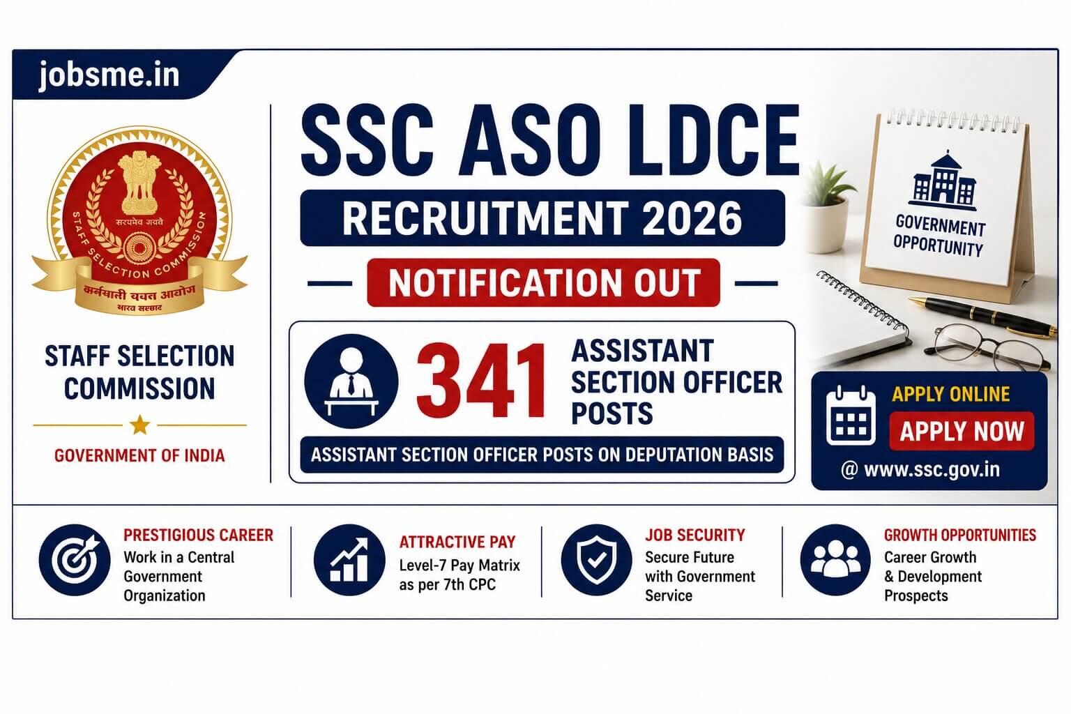 SSC ASO LDCE Recruitment 2026 Notification Out – Apply Online for 341 Assistant Section Officer Posts