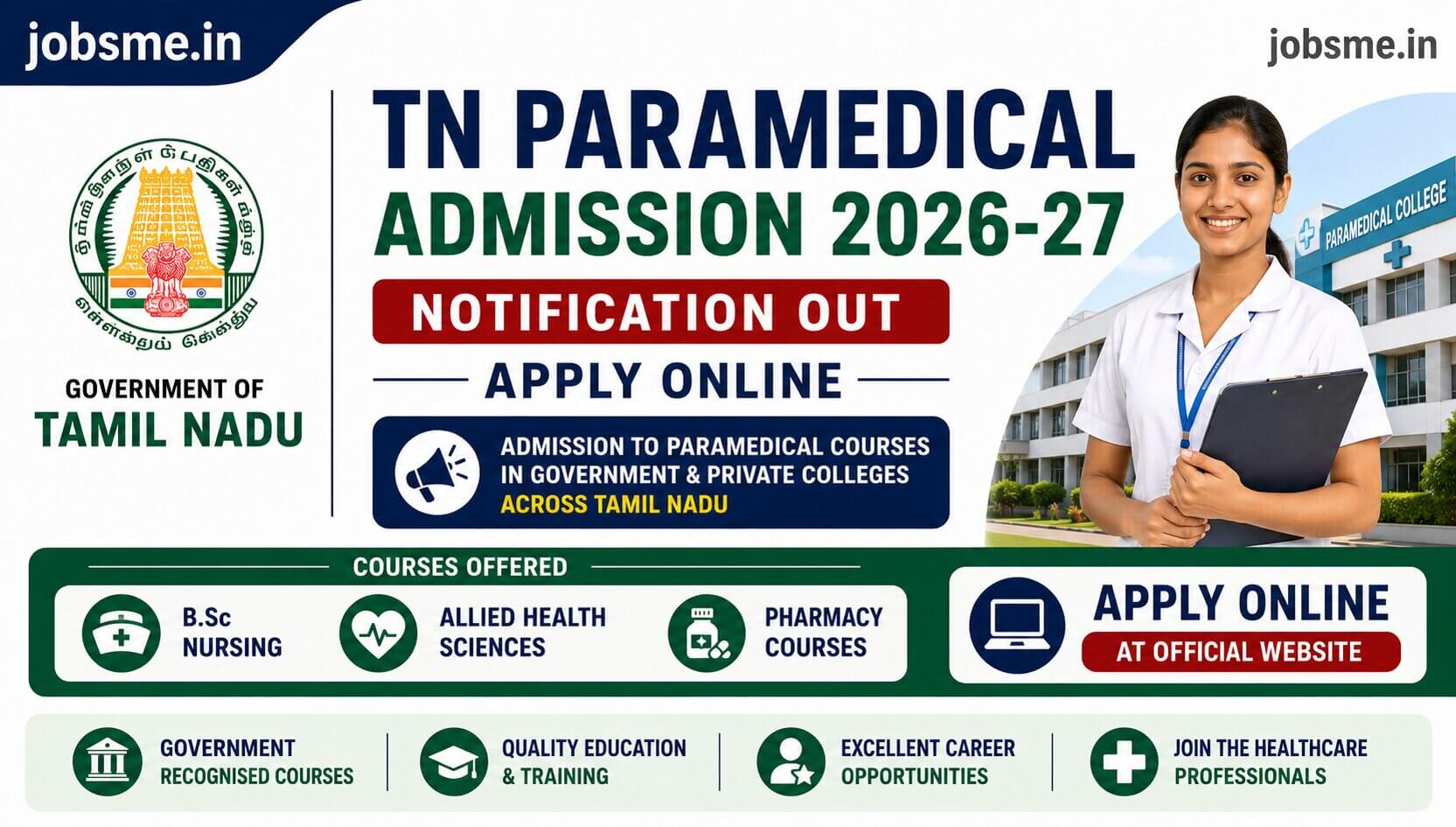 TN Paramedical Admission 2026-27 Notification Out, Apply Online for B.Sc Nursing, Allied Health & Pharmacy Courses