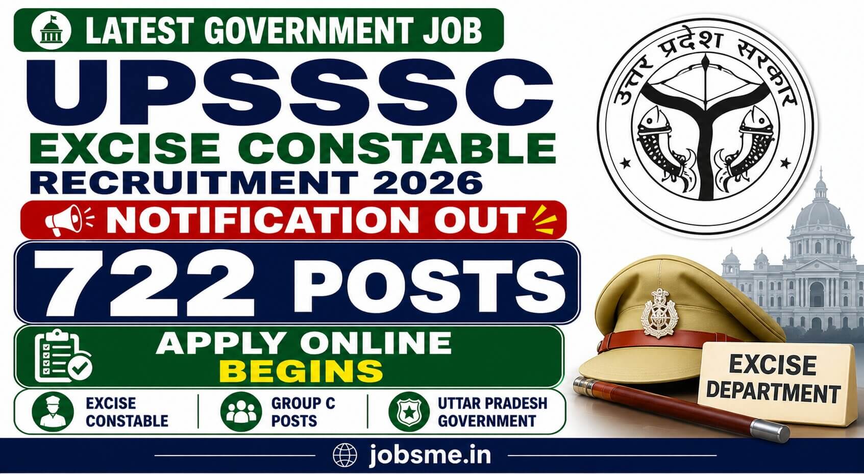 UPSSSC Excise Constable Recruitment 2026 Notification Out for 722 Posts, Apply Online Begins