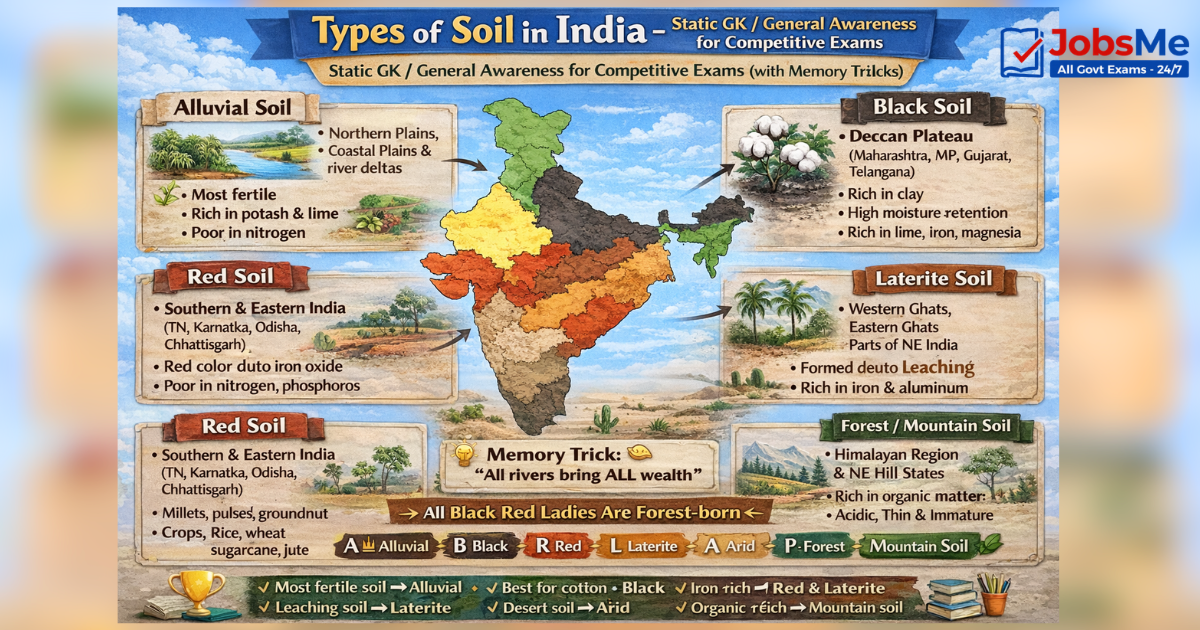 Types of Soil in India – Static GK / General Awareness for Competitive Exams (with Memory Tricks)