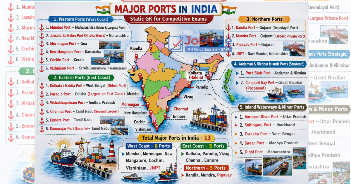 Major Ports in India – Static GK / General Awareness for Competitive Exams (With Memory Tricks)