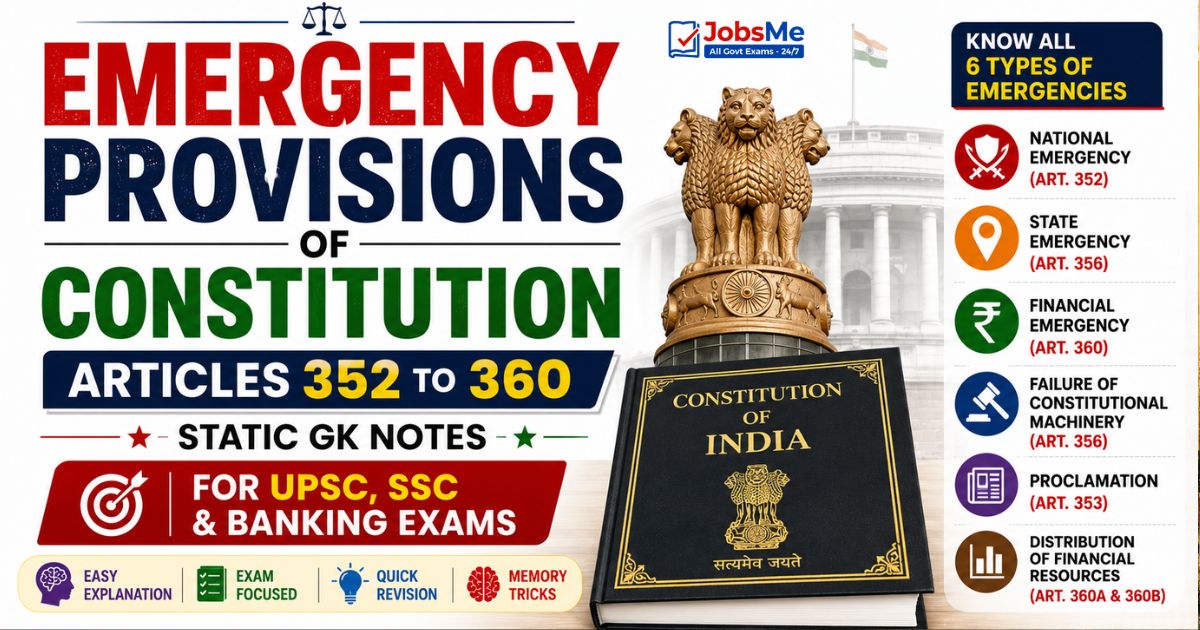 Emergency Provisions of Constitution Static GK: Articles 352 to 360 Notes for UPSC, SSC and Banking Exams