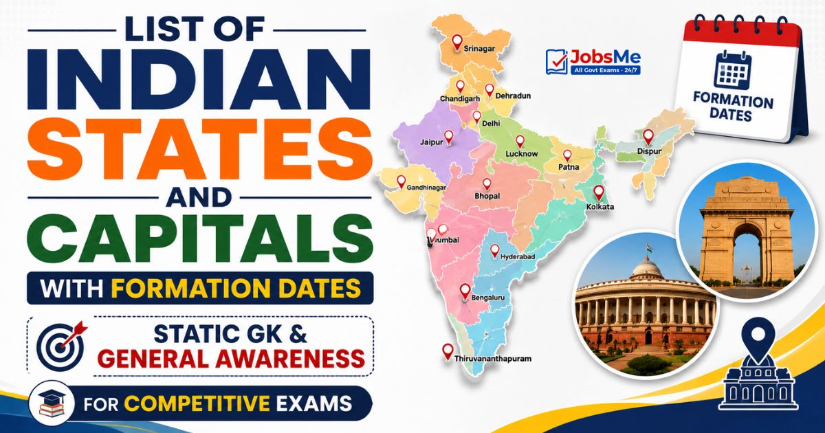 List of Indian States and Capitals with Formation Dates – Static GK & General Awareness for Competitive Exams with Memory Tricks