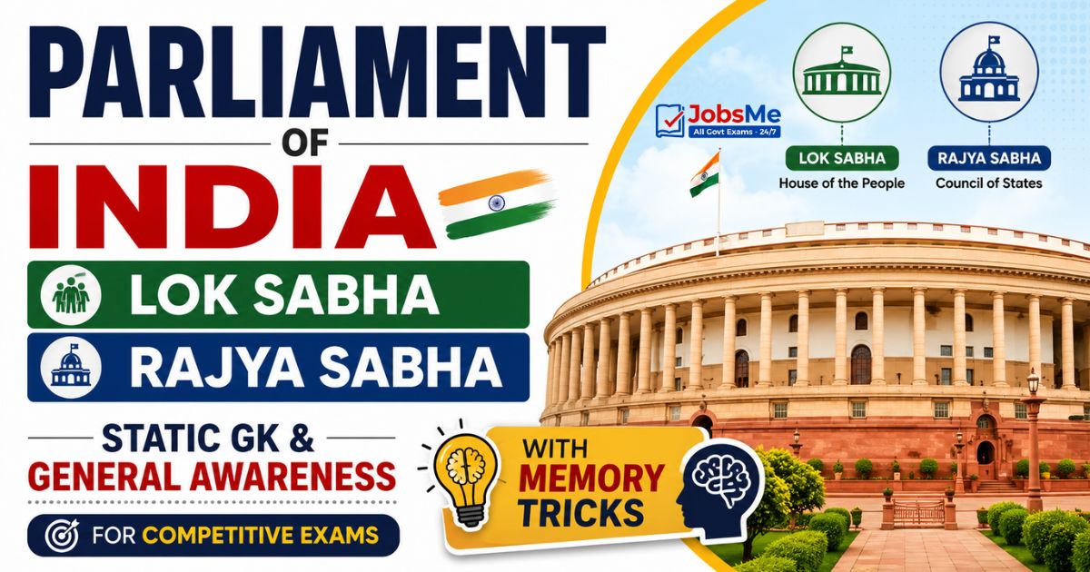 Parliament of India – Lok Sabha and Rajya Sabha Static GK & General Awareness for Competitive Exams with Memory Tricks