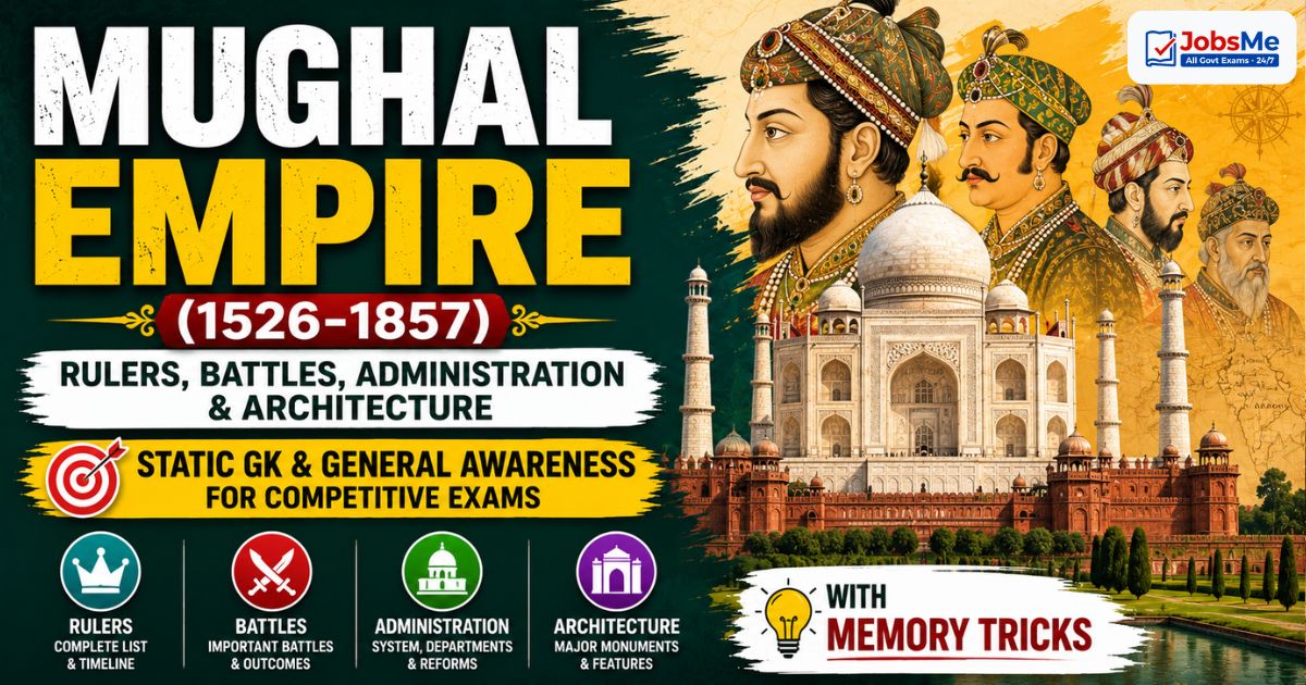 Mughal Empire (1526-1857) – Rulers, Battles, Administration & Architecture – Static GK & General Awareness for Competitive Exams with Memory Tricks