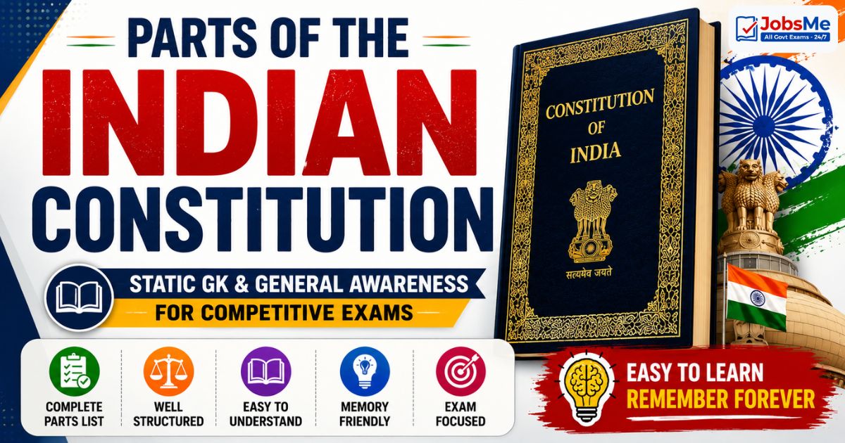 Parts of the Indian Constitution – Static GK & General Awareness for Competitive Exams with Memory Tricks
