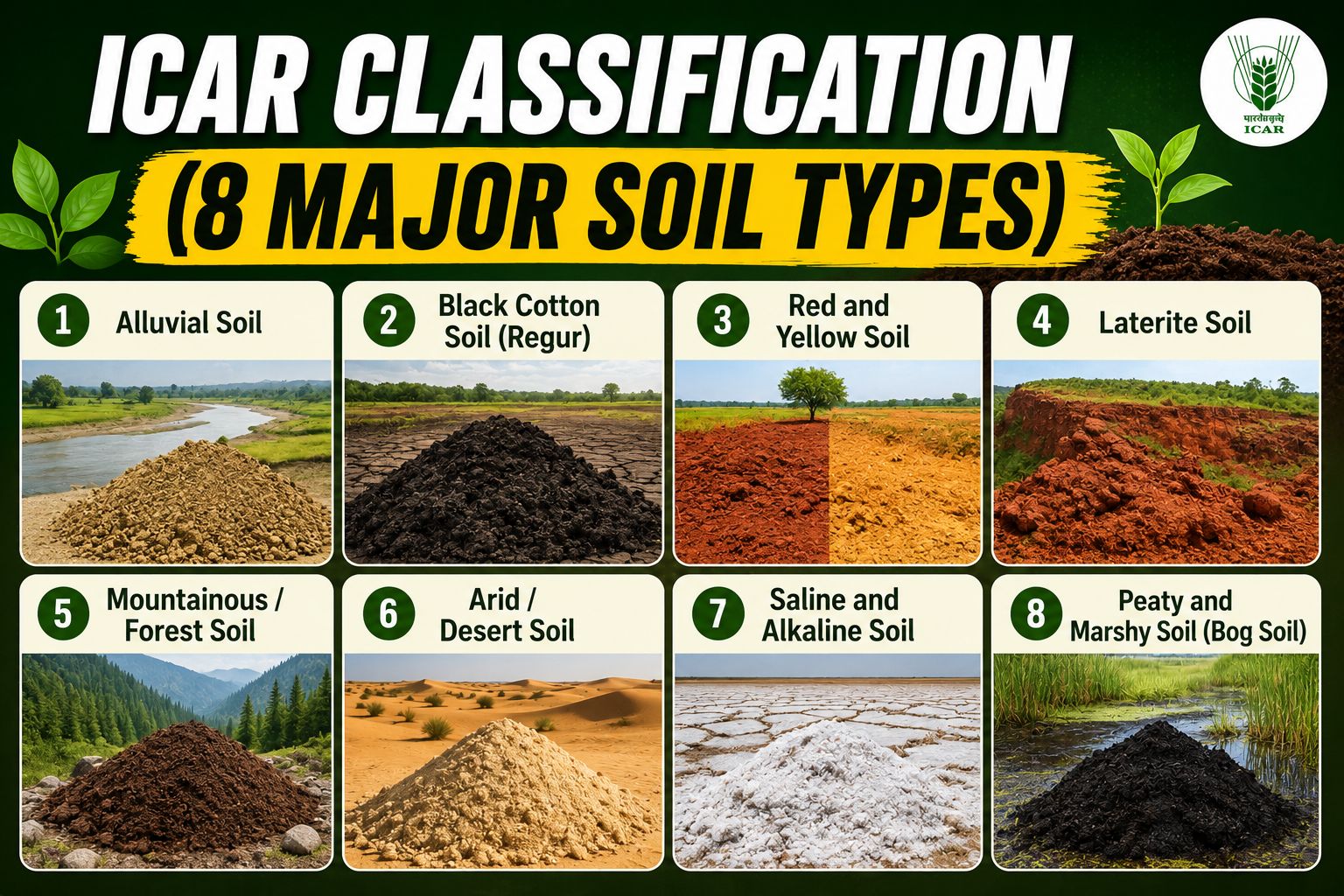 ICAR soil classification types infographic