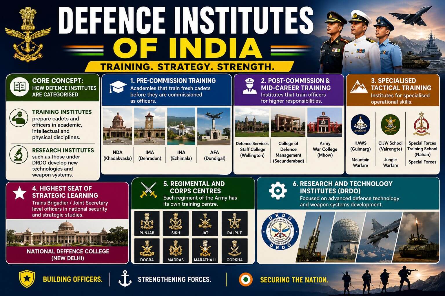 Indian defence institutes infographic overview