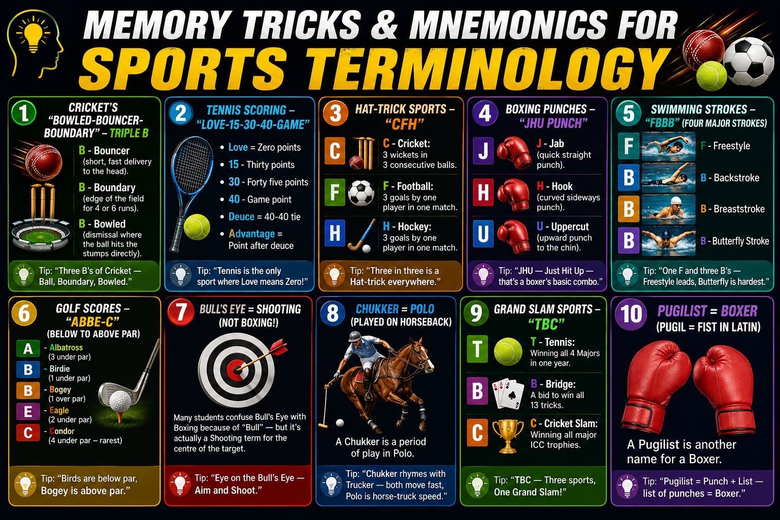 Sports terminology memory tricks poster