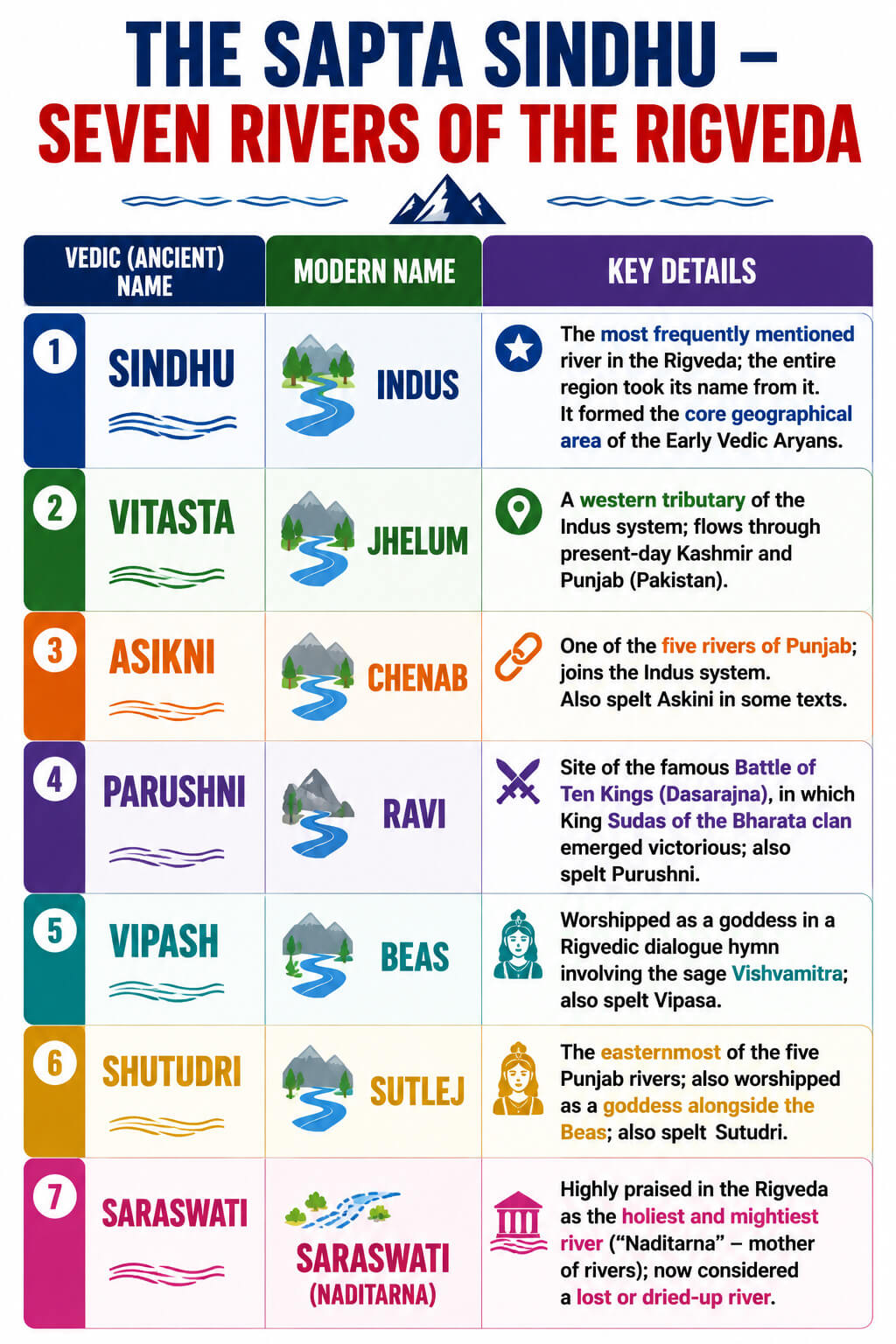 The Sapta Sindhu - Seven Rivers of the Rigveda